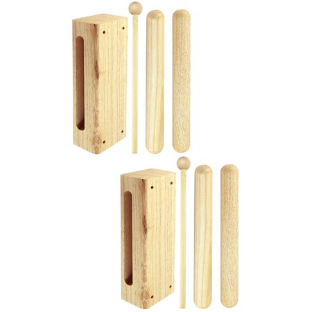 Raindrops 2 Sets of Wood Block with Wooden Mallet Musical Instrument with Mallet Solid Percussion Rhythm Block