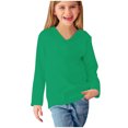 thumbnail image 4 of Blczomt Cute Kids Shirts Girls Plain Long Sleeve Tees Basic V Neck Casual Green Tween Girls Trendy Clothes, 4 of 5