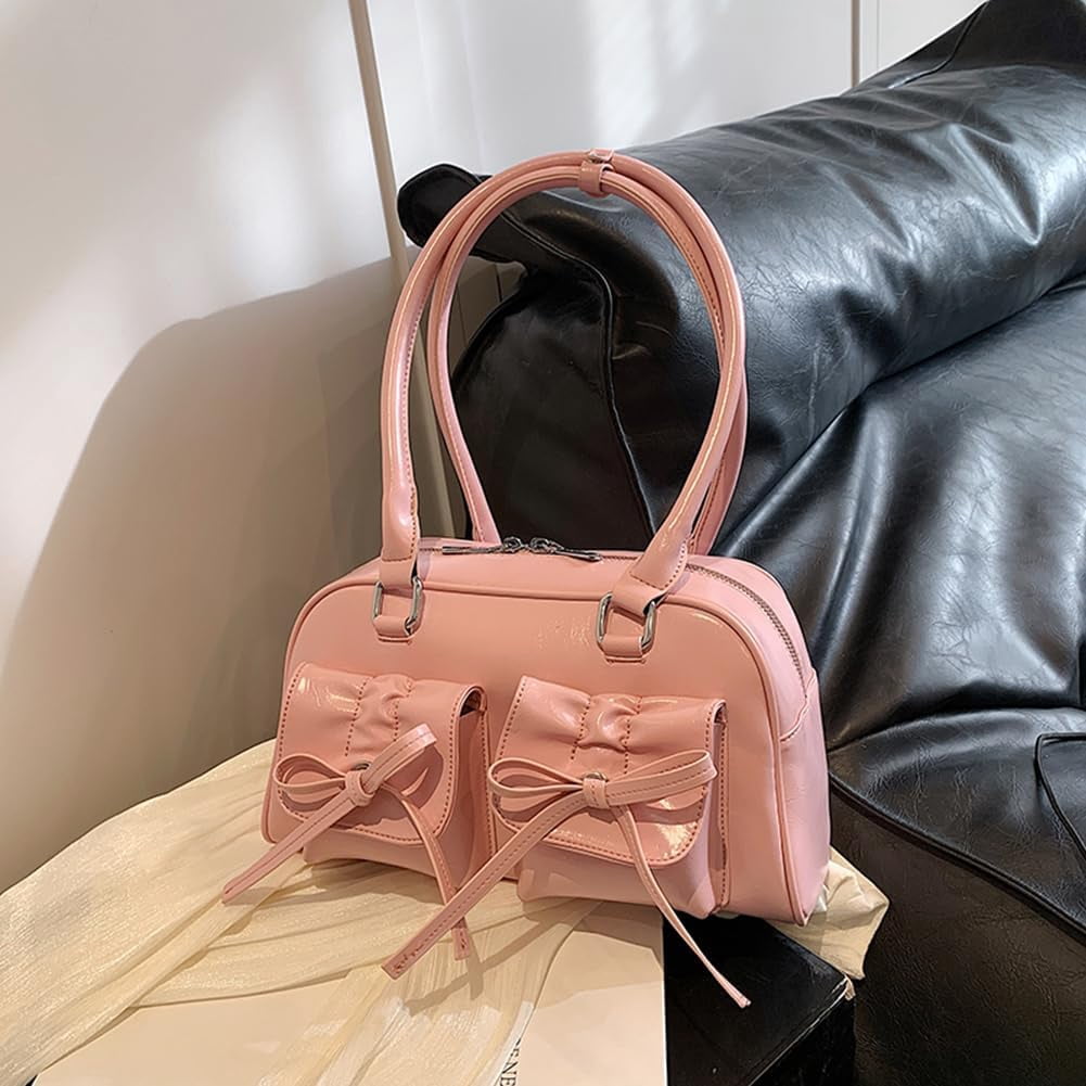 CAILDANL Cute Bow Purse Aesthetic Japanese Shoulder Bag Faux Leather Tote Bag Y2k Red Handbag Purse
