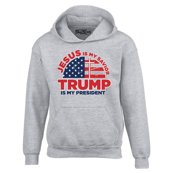 Shop4Ever Men's Jesus is My Savior Trump is My President Hooded Sweatshirt Hoodie Medium Sports Grey