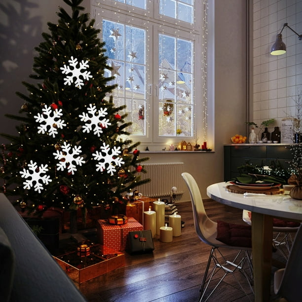 Adornos de espuma de copos de nieve de Navidad | Paquete de 6 colgantes de árboles | Decoración blanca texturizada 3D ligera y duradera | Acabado mate irrompible | Fácil instalación para el hogar,