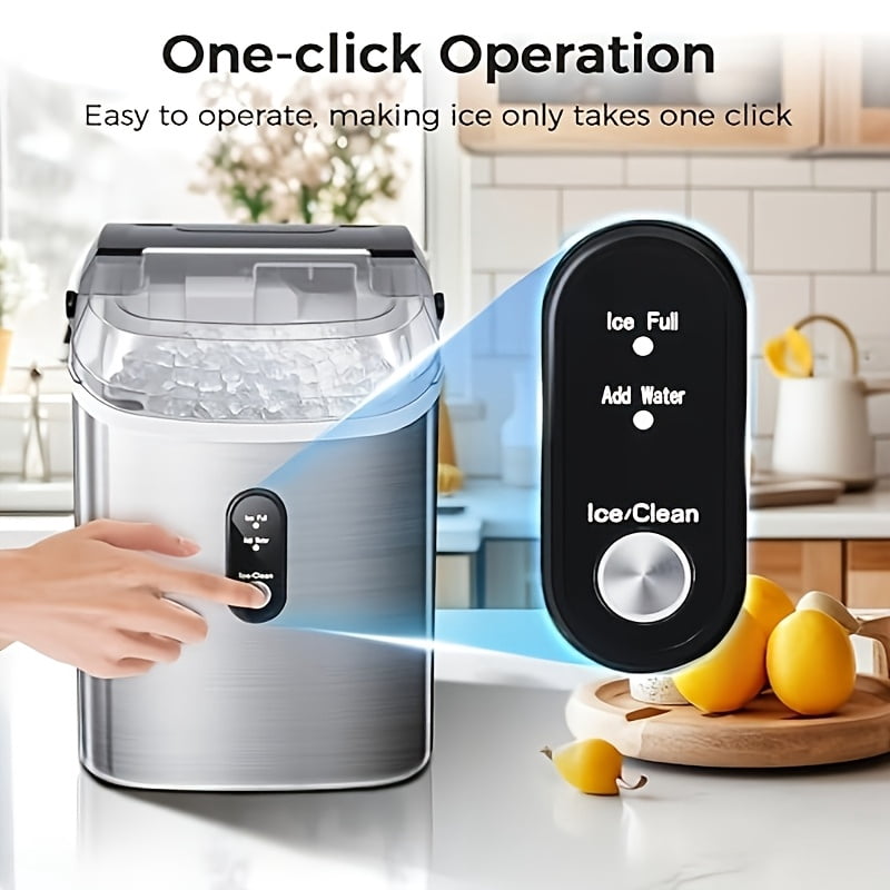 Countertop Ice Maker, 26 Lbs/24H Bullet Ice or 35 Lbs/24H Nugget Ice, Soft Chewable Pebble Ice, Portable Stainless Steel Silver Ice Machine