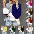 thumbnail image 4 of Ahdbta Pullovers Sweaters for Women Round Neck Lantern Long Sleeve Cable Knit Tops Color Block Fall Winter Comfy Sweaters, 4 of 4