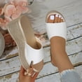 thumbnail image 4 of Women’s Solid Wide Strap Textured Wedge Slide Sandals, Open Toe Holiday Platform Slip-On Slippers, 4 of 9