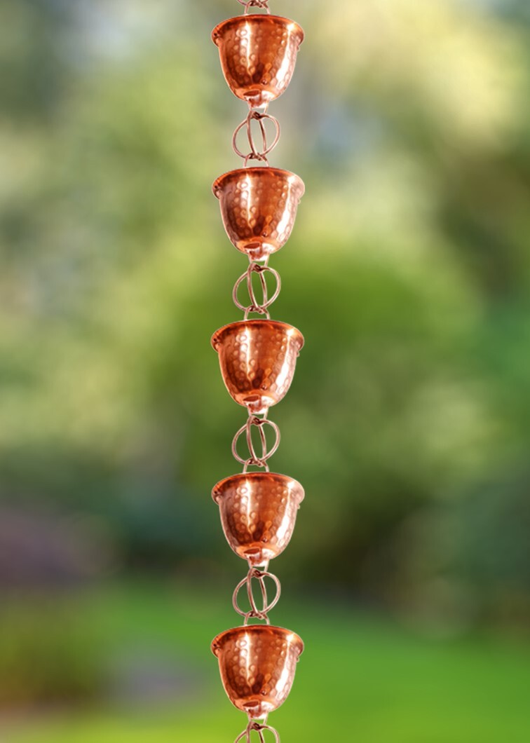 Monarch Rain Chains Pure Copper Hammered Cup Rain Chain Replacement Downspout for Gutters, 8.5 ft L - image 5 of 10