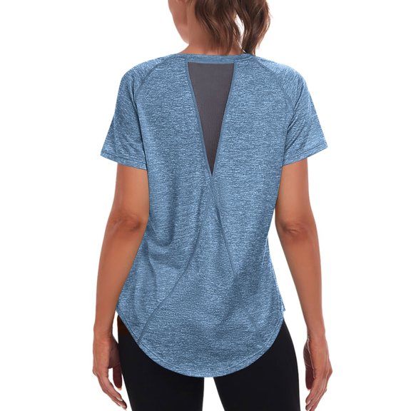 Heisall Womens Tops Loose Fit Sporty Quick-Dry Mesh Panels Breathable Round Neck Short Sleeve Curved Hem Casual Athletic T-Shirts