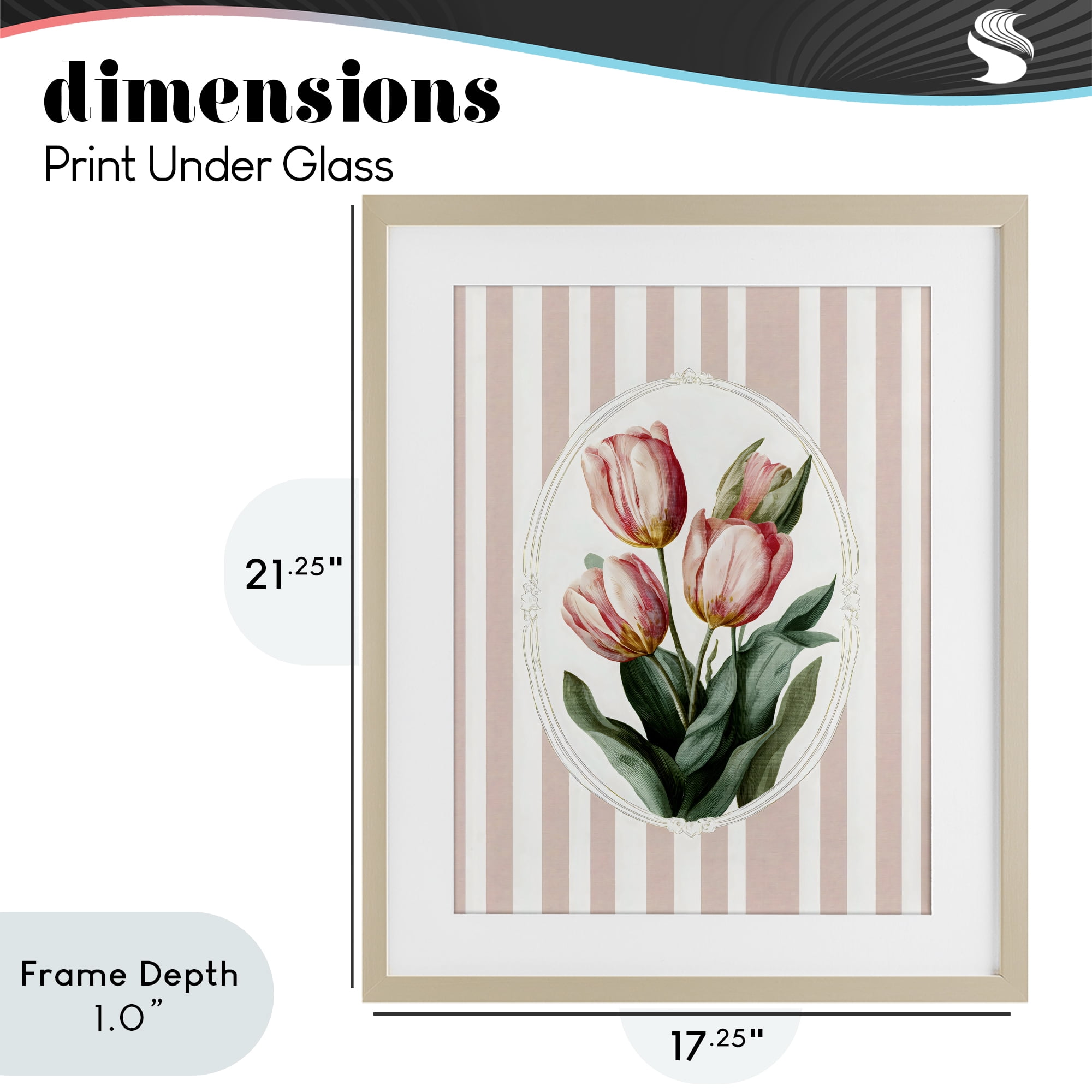 Stupell Industries Vintage Tulips on Stripes Birch Framed Print Under Glass, design by Ink Drop Loft