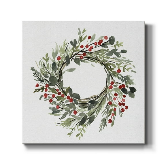 Holly Farmhouse Wreath II- Gallery Wrapped Canvas