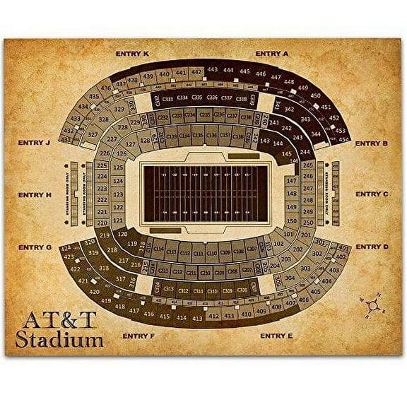 AT&T Stadium Football Seating Chart Art Print - 11x14 Unframed Art Print - Great Sports Bar Decor and Gift for Football Fans
