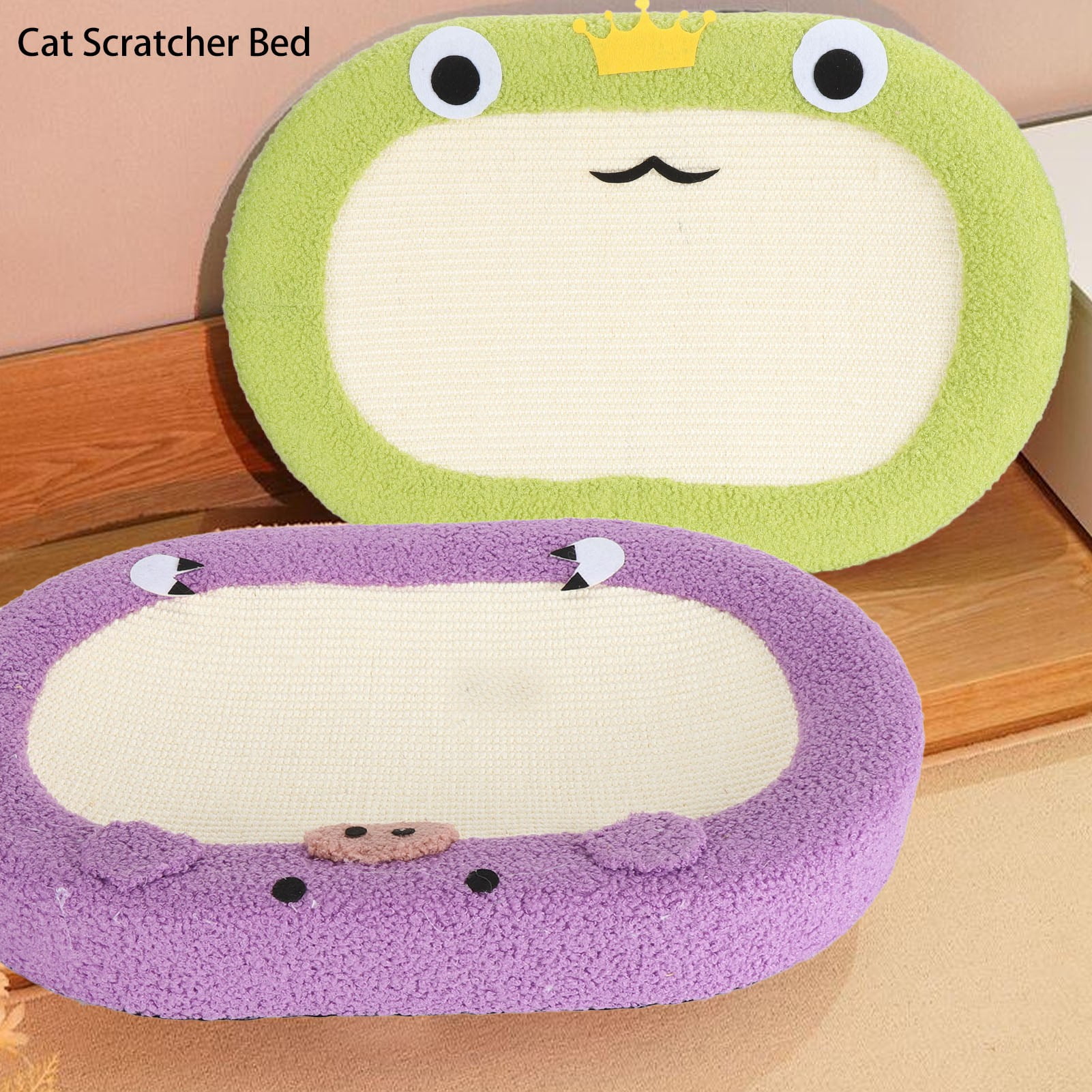 Riousery 24 Inch Extra Large Sisal Cat Scratcher Bed Board Bowl Anti Slip Pad Lounge for Indoor Cats, Pig Theme, 24.4 inches / 62 cm, Durable Corrugated Scratching Furniture Toy