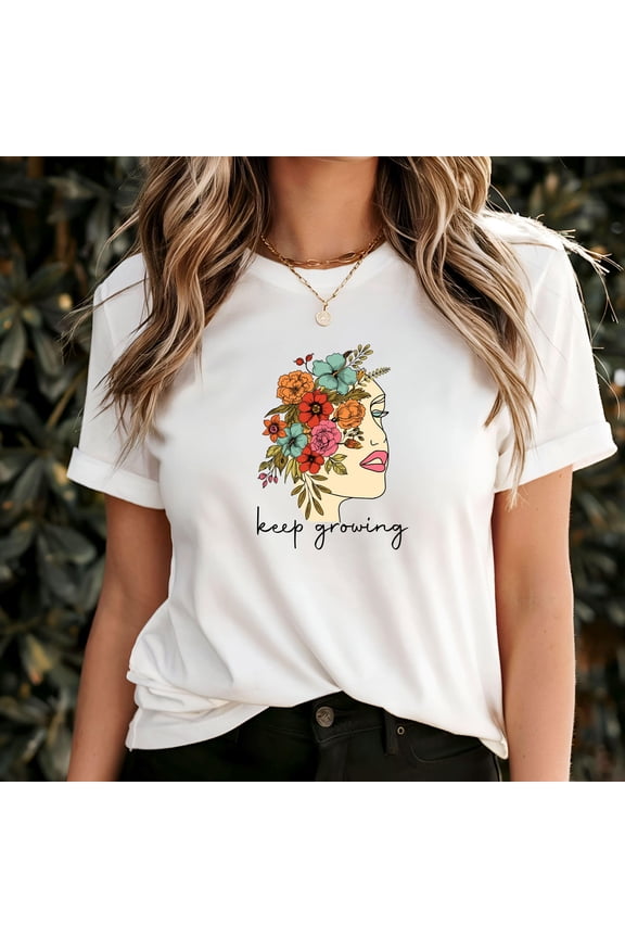 Keep Growing T-Shirt, Motivational Positive Quote Tee, Growth Mindset Shirt, Inspiring Graphic Top, Uplifting Self Improvement Gift