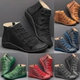 thumbnail image 5 of UTTOASFAY Women Casual Flat Leather Boots Retro Lace-Up Boots Side Zipper Plus Shoe Boots Black 8(39), 5 of 5