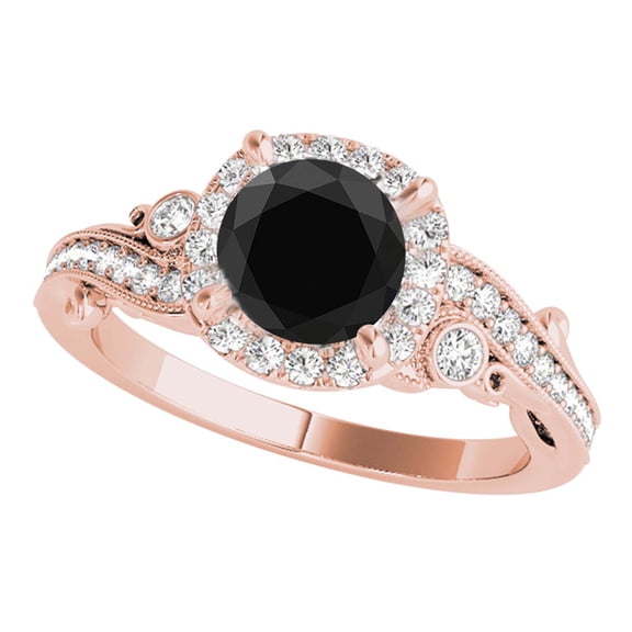 1.25 Ct. Black Diamond Engagement ring In 14K Solid Rose, White & Yellow Gold