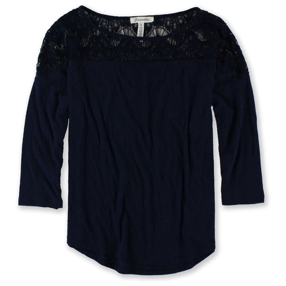 Aeropostale Womens Lace Shoulders Embellished T-Shirt, Blue, Juniors, Medium