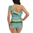 thumbnail image 5 of Haiem Wood Grain Women's One Piece Swimsuits Tummy Control One Shoulder Bathing Suits Ruffle Swimwear-X-Large, 5 of 8