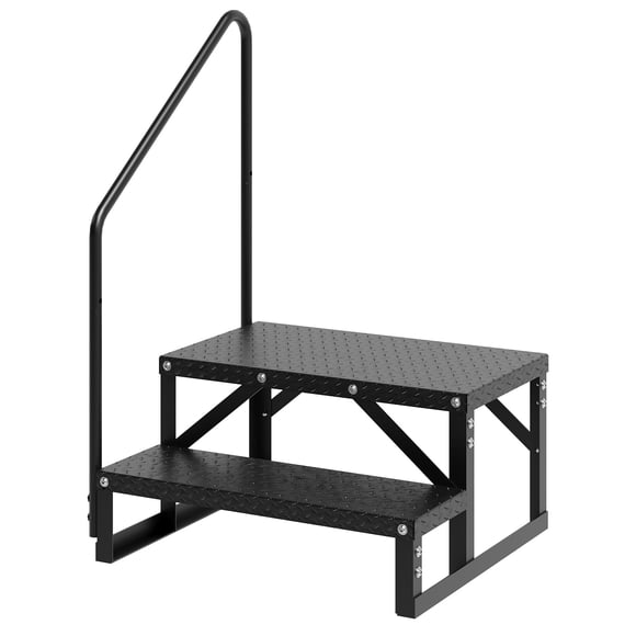 RV Steps – 2-Step Heavy Duty with Handrail – Alloy Steel – 660 lb Capacity – Anti-Slip Panels – Camper, Trailer, Hot Tub, Pool & Mobile Home