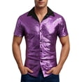 thumbnail image 6 of QHFBli Men's Sequin Dress Shirt 70s Disco Sparkle Party Short Sleeve Button Down Shirts, 6 of 8