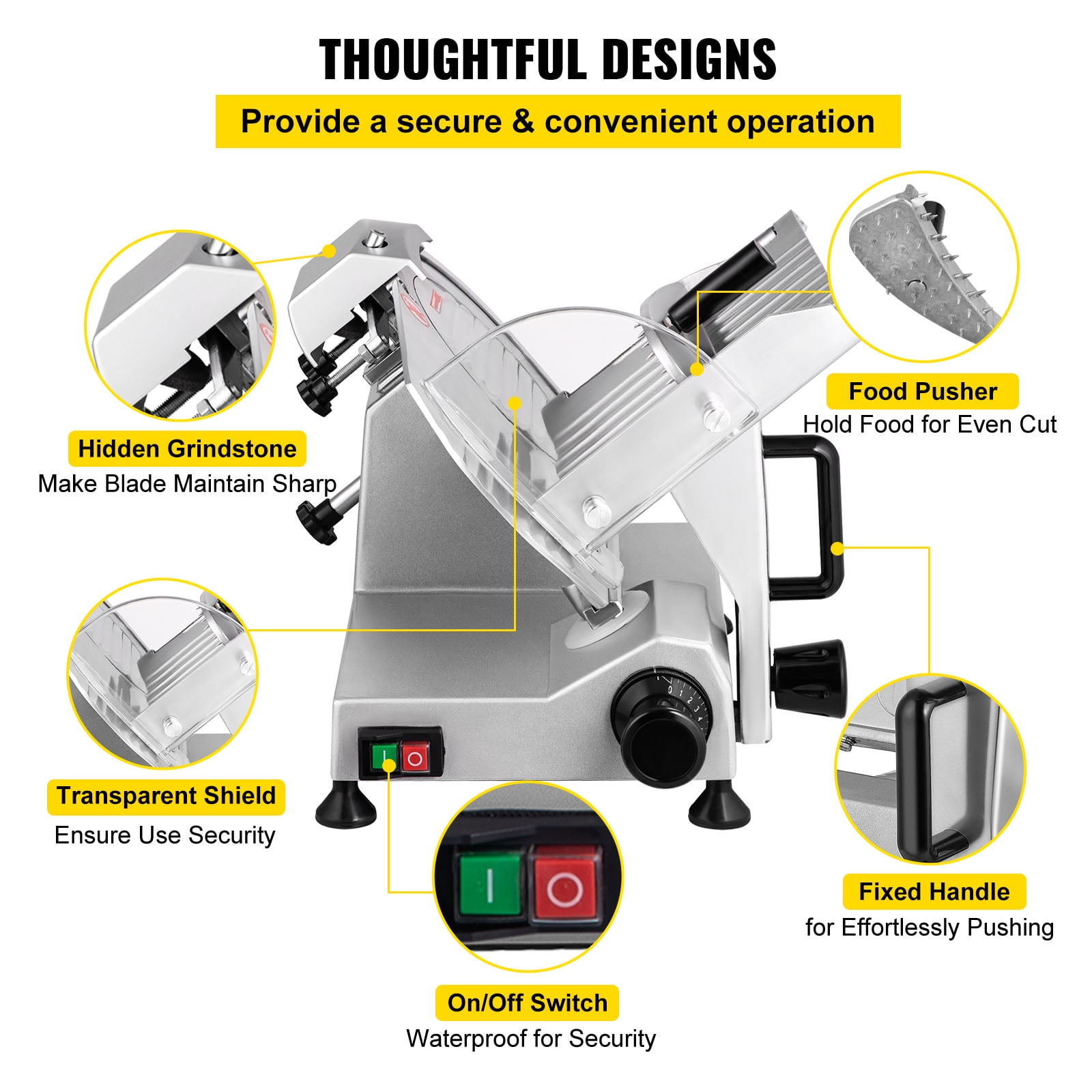 VEVOR Meat Slicer, 200 W Electric Deli Food Slicer, 350-400 rpm Commercial Meat Slicer with 8'' Chromium-plated Steel Blade, 0-12 mm Adjustable Thickness Food Slicer Machined