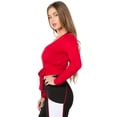 thumbnail image 2 of Women's Plunge Neck Wrap Tie Athleisure Crop Top, CRIMSON, S, 2 of 4