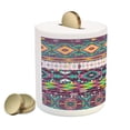thumbnail image 2 of Tribal Piggy Bank, Traditional Pattern Geometrics and Arrows Art, Ceramic Coin Bank Money Box for Cash Saving, 3.6" X 3.2", Teal Purple Yellow, by Ambesonne, 2 of 4
