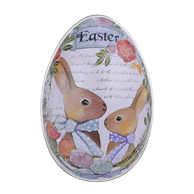 Organizador creativo de hojalata con forma de huevo de Pascua, de metal, con estampado de conejito, para guardar dulces y chocolates