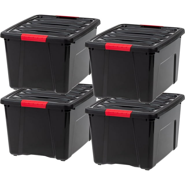 Boîte de Rangement en Plastique L avec Couvercle et Loquets Solution d'Organisation de Garage Durable Contenants Empilables Emboîtables Poignée de Tirage Sécurisée