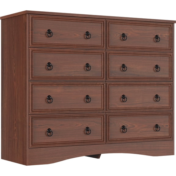 VVFLU Farmhouse 8 Drawer Dresser for Bedroom, 47.3" Wide Dresser Drawers with Storage, Rustic Wooden Chest of Drawers for Bedroom, Hallway, Cherry
