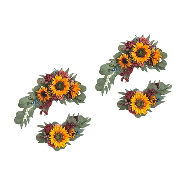 Guirnalda de flores artificiales para centro de mesa, decoración de pared, coche de boda o mesa 2 amarillo rojo