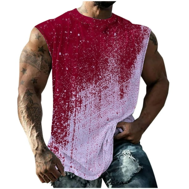 Hombres Moda Casual Impresión Suéter Cuello Redondo Deportes sin Mangas Tanque