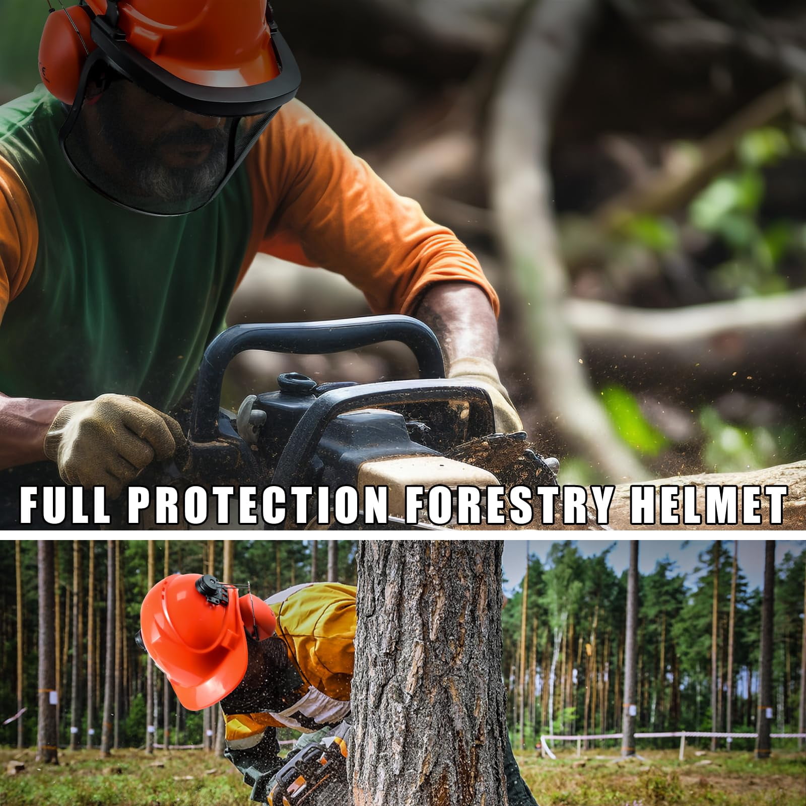 Chainsaw Helmet with Face and Ear Muffs, Forestry Safety Helmet, Safety Protective Helmet Arborist Helmet for Mowing Trimming Yard Work Landscaping Construction and Weed Whacking