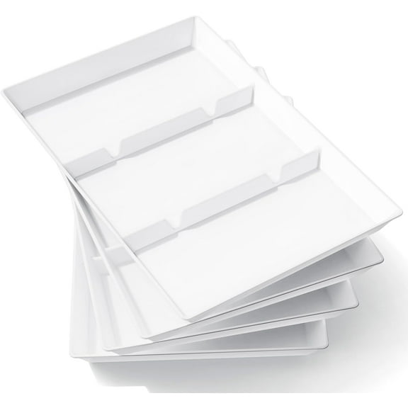 Lifewit Serving Tray Divided for Party Supplies, 15" x 10" Plastic Platters for Serving Food, 4 pcs White Reusable Tray for Veggie, Snack, Fruit, Cookies, Desserts in Kitchen/Pool/Pantry Organization