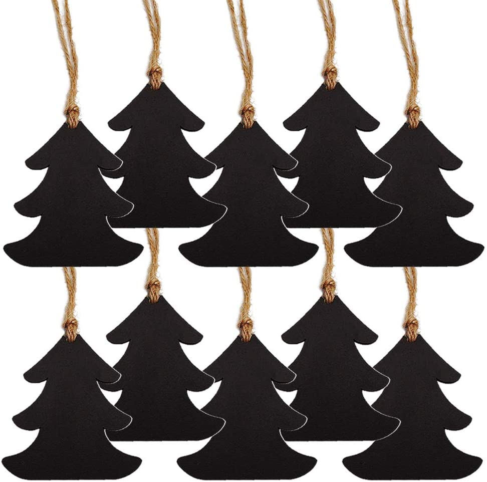 20pcs Chalkboard Tags Mini Wooden Hanging Chalkboard Tags Christmas Tree Shaped Chalkboard Labels Name Tags Price Message Tags with String Best for Christmas Wedding Party DIY Crafts