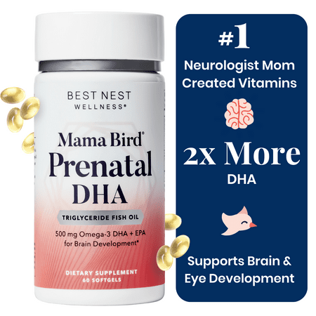 Best Nest Wellness Mama Bird Prenatal DHA Supplement, Omega 3 Fish Oil, Lemon Flavored, 60 Ct