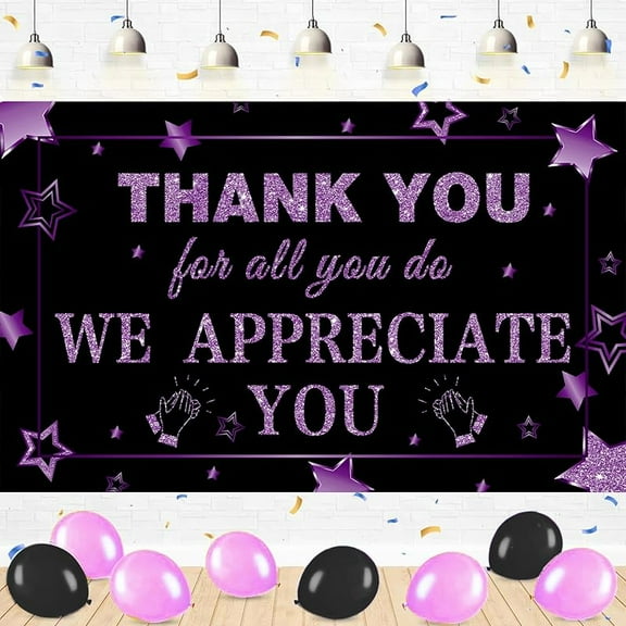 We Appreciate You Banner Decorations Thank You Banner Thank You for All You Do Backdrop for Teacher Employee Staff Doctors Nurse Poaster Volunteer Appreciation Week Party Decor - Purple & Black