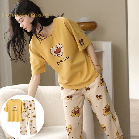 

QWZNDZGR Spring Summer Short Sleeved Elegant Women s Pajamas Set Abstract Sexy Black Nightwear Plaid Sleepwear Lounge Homewear Fashion