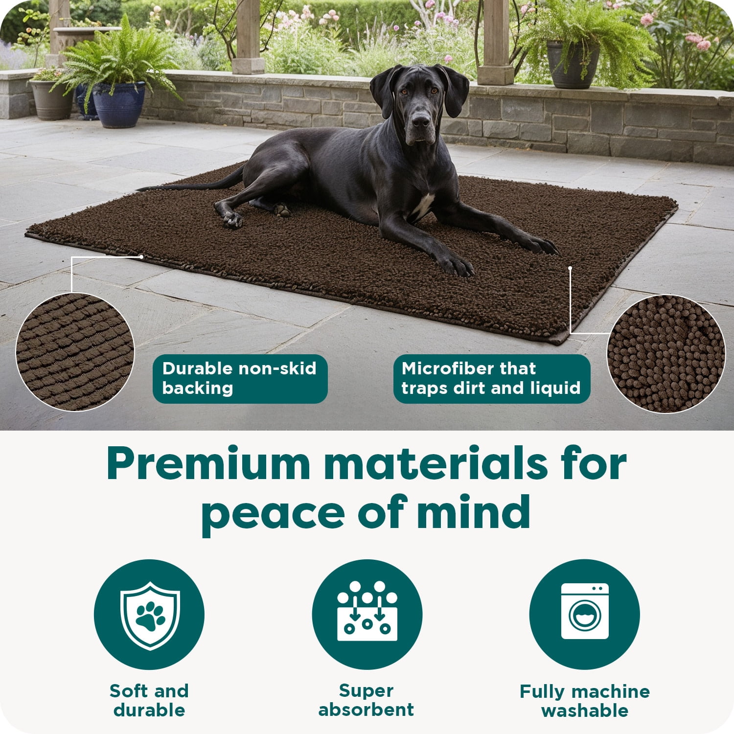 FurHaven Ultra Absorbent Dog Door Mat, Muddy Paws Chenille Rug with Machine Washable & Non Slip Backing for Cleaner Floors & Pet Safety, Jumbo Plus XXXL, Mud Brown