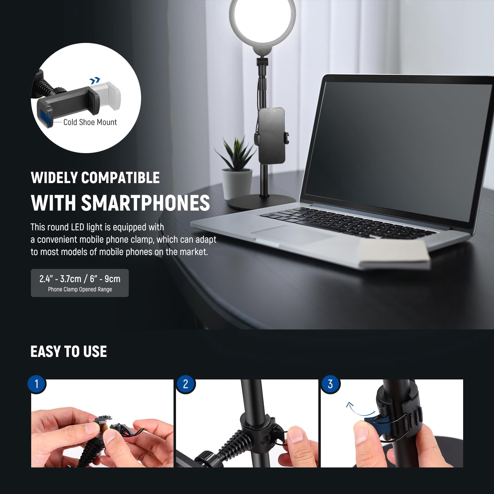 Basics 7" Desk Ring Light For Video Recording  10w Dimmable Full Screen Key Lighting With Stand&phone Holder Computer Laptop Vlog Live Streaming Conference R06