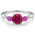 thumbnail image 3 of Gem Stone King 10K White Gold Red Created Ruby and Pink Sapphire 3-Stone Ring for Women | 1.27 Cttw | Round 6MM | Gemstone July Birthstone | Size 6, 3 of 6