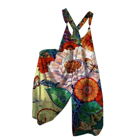

Summer Jumpsuit For Women 2023 Print Loose Suspender Overalls Blue XL