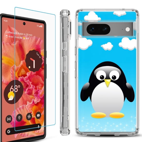OneToughShield ® Compatible with Google Pixel 8, Shockproof Phone Case, with Tempered Glass Screen Protector - Penguin