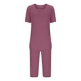 thumbnail image 6 of ZyeKqe Womens Pajamas Sets 2 Piece Loungewear Outfits Short Sleeve Sleepwear Tops Capri Pants Pjs Outfits, 6 of 7