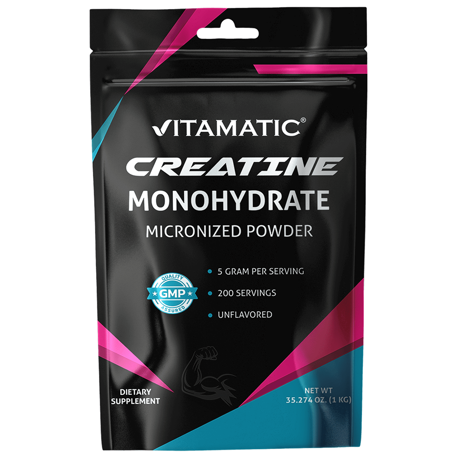 Vitamatic Creatine Monohydrate Powder – 5000 mg Per Serving, 1 kg, Unflavored, Micronized Creatine Supplement, Vegan, Non-GMO, Gluten Free