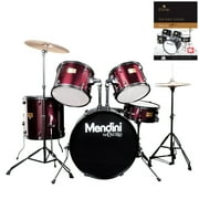 Mendini by Cecilio Complete Full Size 5-Piece Adult Drum Set w/ Cymbals Pedal Throne Sticks, Lesson Book, Metallic Wine Red MDS80-WR