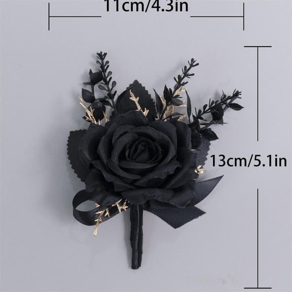 Artificial Flowers Black Rose Brooch Party Corsage Buttonhole Groomsmen for Bridal Wedding Accessories Decor Props Funeral