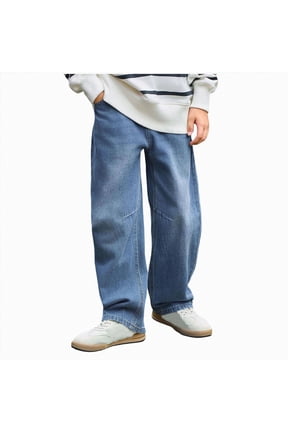 Boys Baggy Jeans for Kids Teen Casual Straight Wide Leg Cargo Loose Elastic Waist Denim Pants with Pockets Streetwear