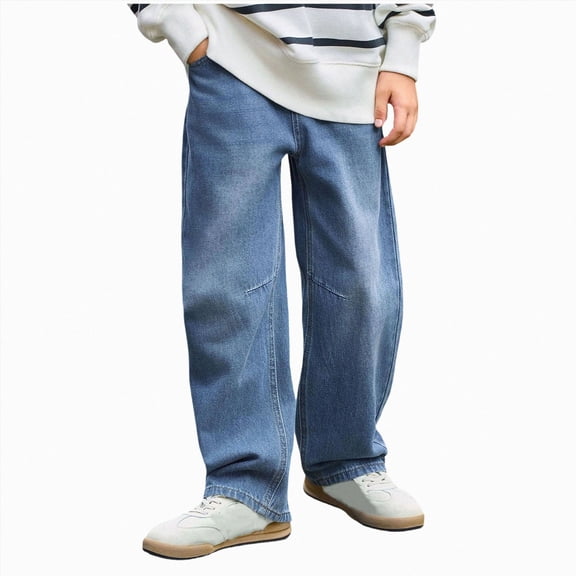 Cdudpw Boys Baggy Jeans for Kids Teen Casual Straight Wide Leg Cargo Loose Elastic Waist Denim Pants with Pockets Streetwear