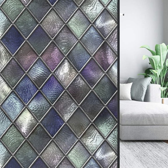Cellophane Privacy Films, Static Cling Decorative Window Film, Colourful Rhombus Diamond Pattern for Glass Door Home House Office