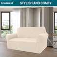 thumbnail image 2 of Beige Square Modern Sofa Cover, Jacquard, Elastic, for Living Room, Ideal as Protection Against Dogs and Pets, 2 of 5