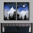 thumbnail image 2 of IDEA4WALL Framed Wall Art Print Set Blue & Black Watercolor Star Sky & Mountain Forest Nature Wilderness Modern Rustic Colorful for Living Room, Bedroom, Office - 24"x36"x2 Black, 2 of 5