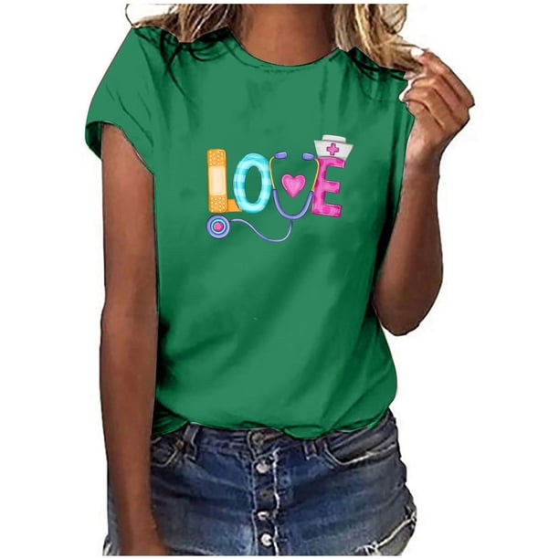 Camiseta de manga corta con estampado de día de la enfermera para mujer OAVQHLG3B Store lin121212